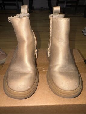 Kids Metallic Beige Ankle Boots with Side Zip